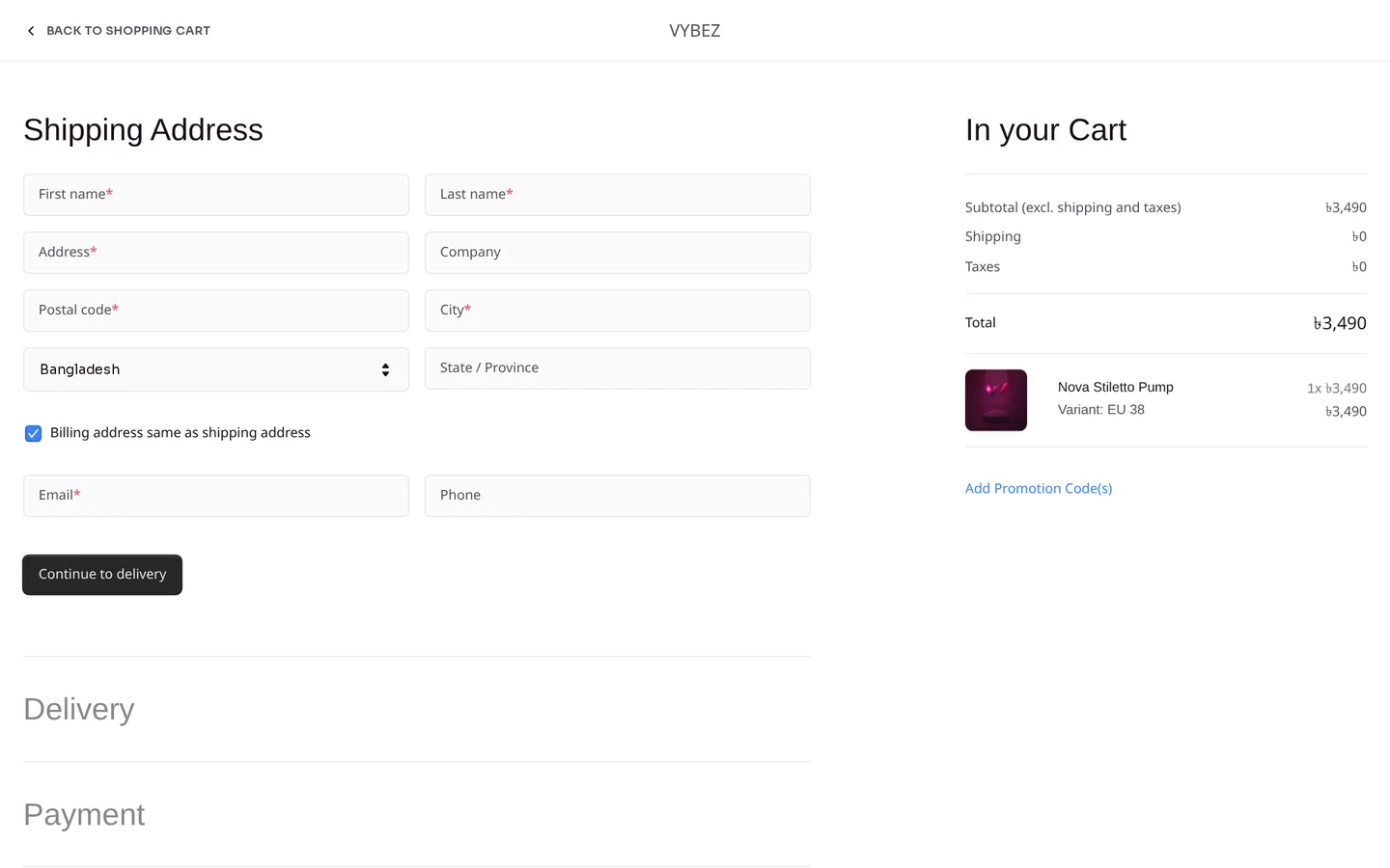 VYBEZ — Cash-on-Delivery checkout